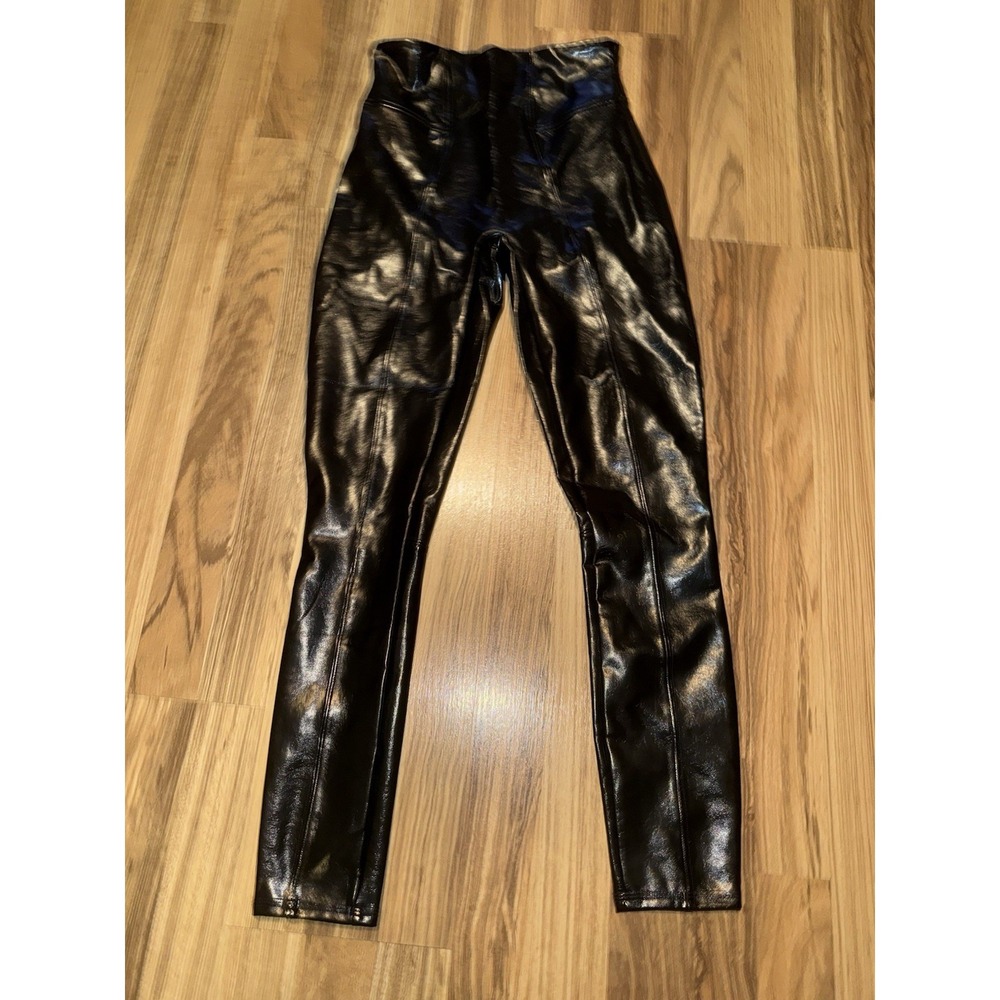 SPANX Faux Patent Leather Liquid Gloss‎ Leggings Sz Small S 20301R Black